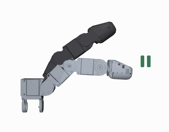 Black joint state and gray command finger remain fixed, with a green hold symbol
